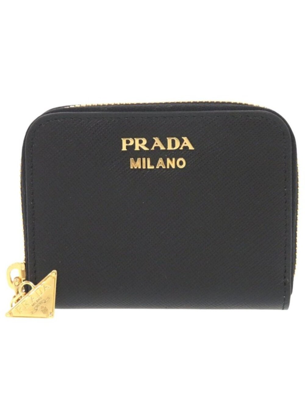 Prada Saffiano Triangle Logo Charm Black Coin Purse